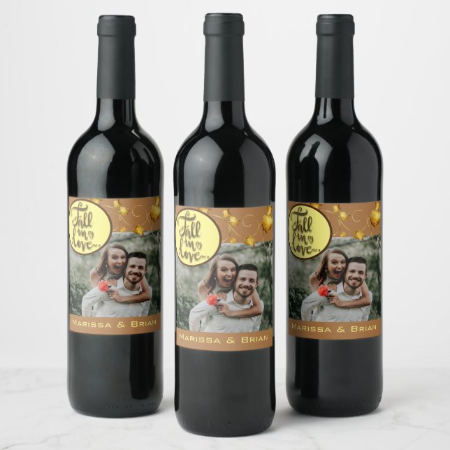 Fall in Love Autumn Wedding Favour Wine Label (Bottles)