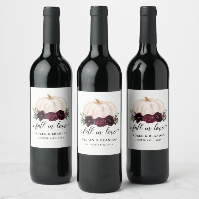 Fall In Love Autumn Wedding Favours Wine Label (Bottles)