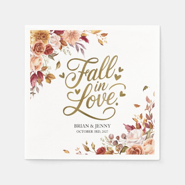 Fall in Love Autumn Wedding Personalized Napkin (Front)