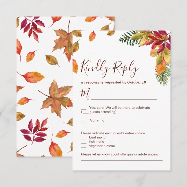 Fall in Love Autumn Wedding RSVP Card (Front/Back)