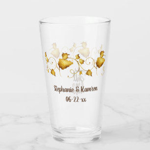 Fall in Love Autumn Wedding with Names & Date Glass