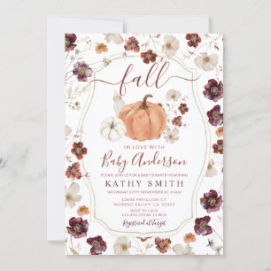 Fall In Love Autumn Wildflower Pumpkin Baby Shower Invitation
