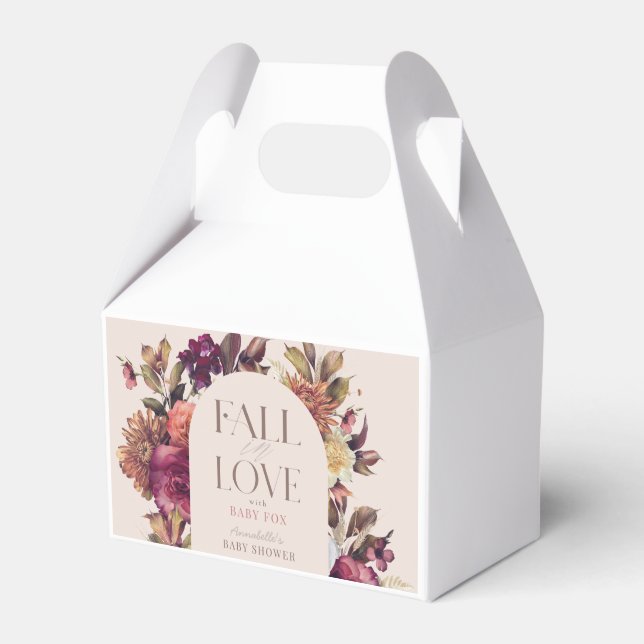 Fall in Love Autumn Wreath Arch Pink Baby Shower Favour Box (Front Side)