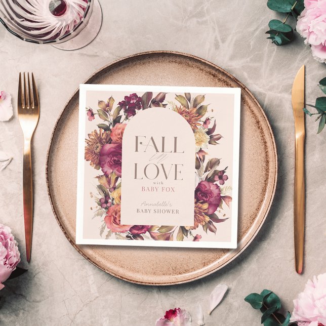 Fall in Love Autumn Wreath Arch Pink Baby Shower Napkin (Creator Uploaded)