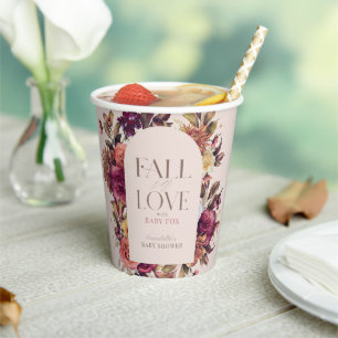 Fall in Love Autumn Wreath Arch Pink Baby Shower Paper Cups