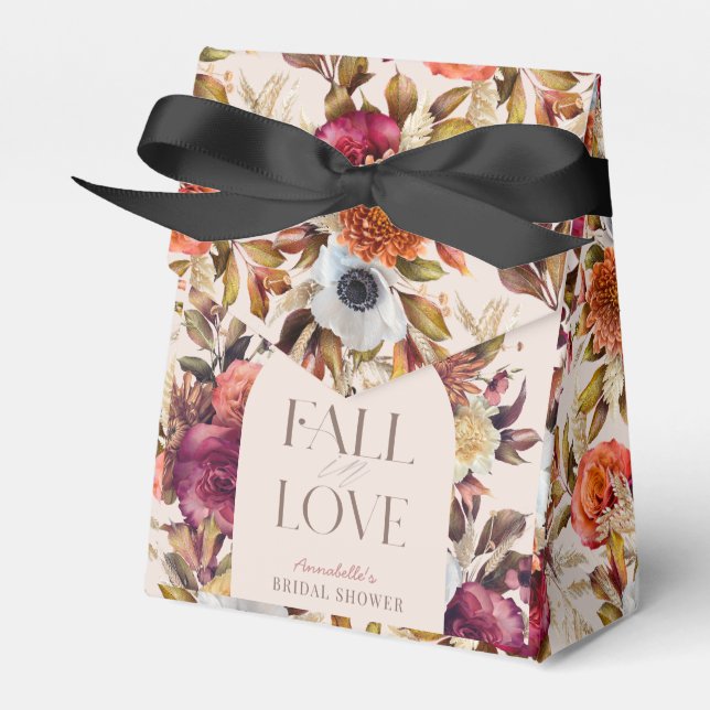Fall in Love Autumn Wreath Arch Pink Bridal Shower Favour Box (Front Side)