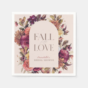 Fall in Love Autumn Wreath Arch Pink Bridal Shower Napkin