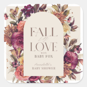Fall in Love Autumn Wreath Arch Tan Baby Shower Square Sticker