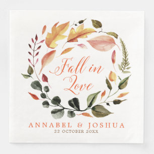 Fall in Love Autumn Wreath Wedding/Engagment Napkin