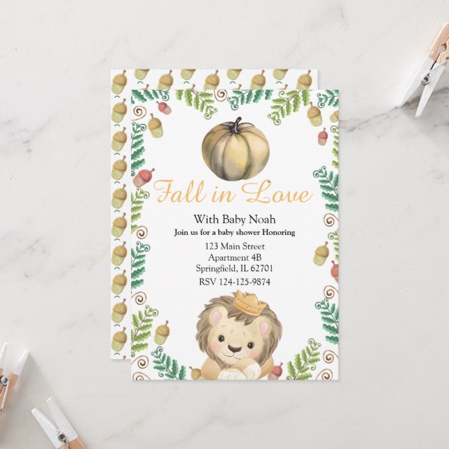 fall in love baby lion baby shower invitations (Front/Back In Situ)