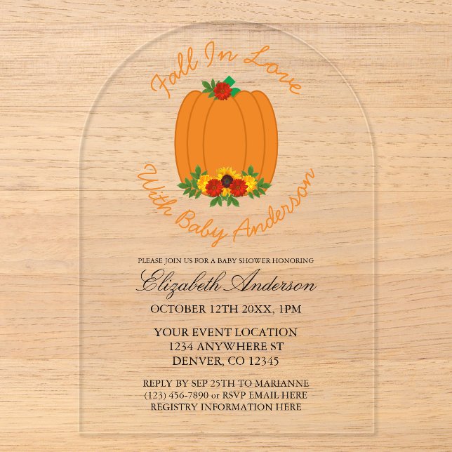 Fall In Love Baby Shower Acrylic Invitations (Front)