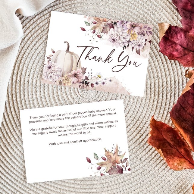 Fall in love baby shower boho pumpkin thank you (Fall in love autumn baby shower thank you cards boho pastel pumpkin dahlias thank you cards)