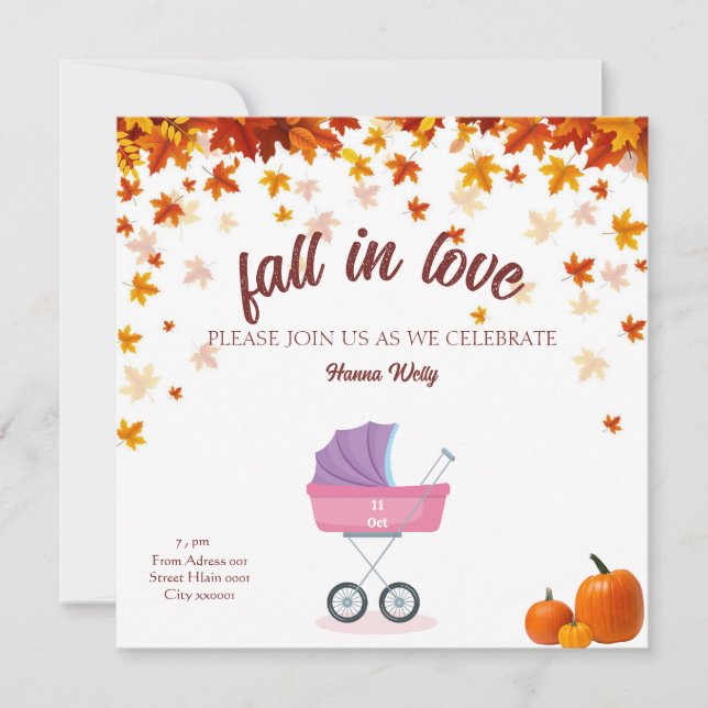 fall in love Baby shower Card , Little gir pumpkin (Front)