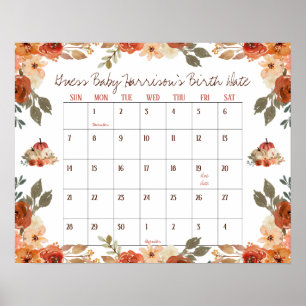 Fall in Love, Baby Shower Guess Baby's Birth Date  Poster