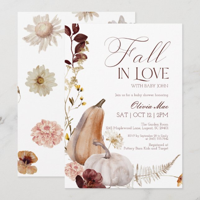 Fall in Love Baby Shower Invitation (Front/Back)