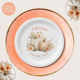 Fall in Love Baby Shower Paper Plates Pumpkins