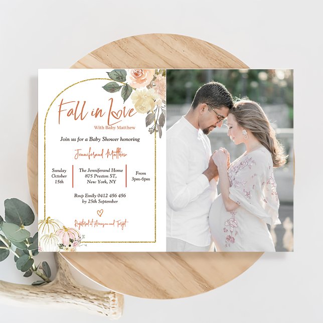 Fall in Love Baby Shower Rust Flowers Pumpkin Invitation (Creator Uploaded)