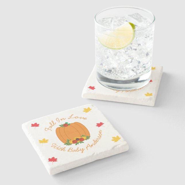 Fall In Love Baby Shower Stone Coaster (Side)