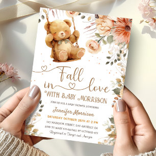 Fall in Love Baby Shower Teddy Bear Autumn Fall  Invitation