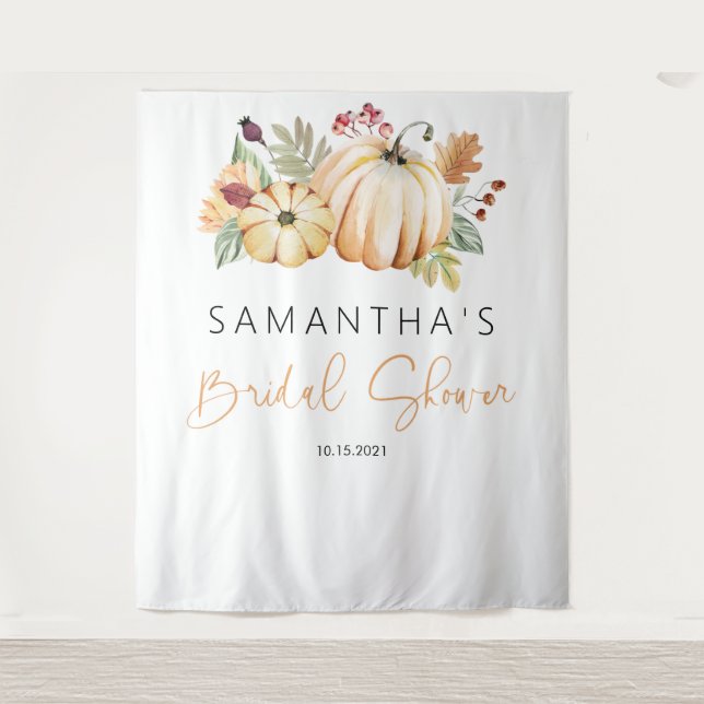 Fall in Love Backdrop, Pumpkin Fall Bridal Shower Tapestry (Front)