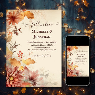 Fall in Love Beautiful Autumn Flowers Fall Wedding Invitation