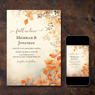 Fall in Love Beautiful Autumn Leaves Fall Wedding Invitation
