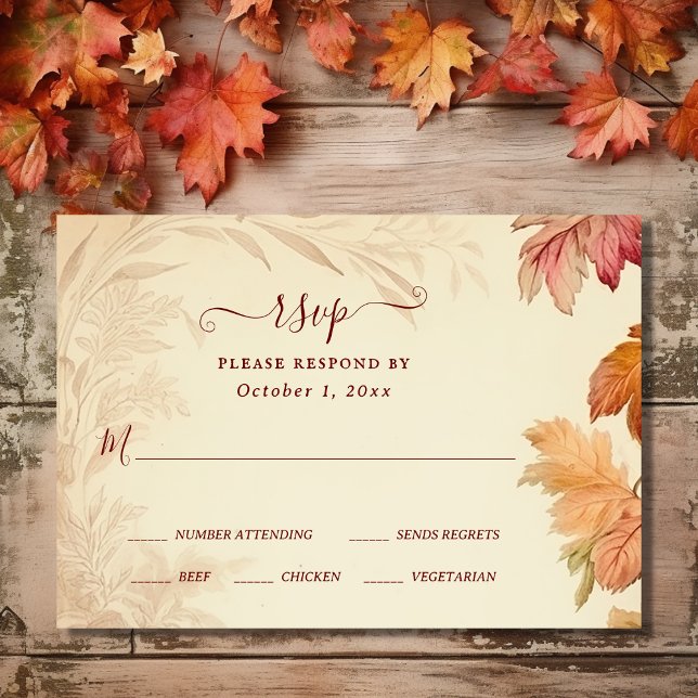 Fall in Love Beautiful Autumn Leaves Fall Wedding RSVP Card (Front - Fall in Love Beautiful Autumn Leaves Fall Wedding RSVP Card)