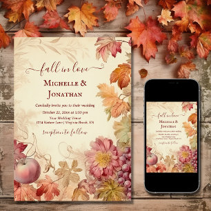 Fall in Love Beautiful Autumn Vintage Fall Wedding Invitation