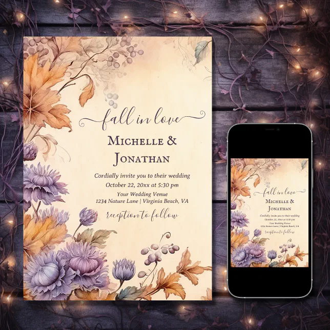 Fall in Love Beautiful Autumn Vintage Fall Wedding Invitation | Zazzle