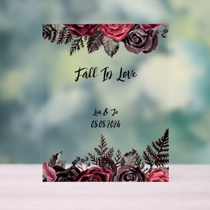 FALL IN LOVE BEAUTIFUL FLORAL ACRYLIC SIGN