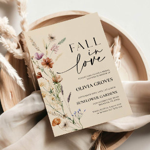Fall in Love Beige Wildflower Bridal Shower  Invitation