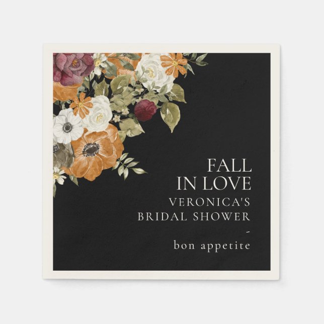 Fall in Love Black Bridal Shower Paper Napkin (Front)