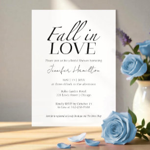 Fall In Love   Black & White Bridal Shower Invitation
