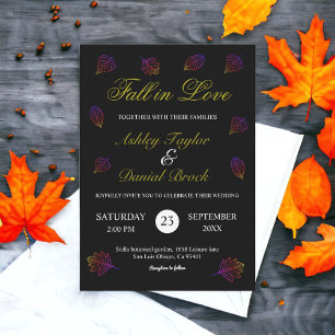 Fall in Love Black & White Elegant Autumn Wedding Invitation