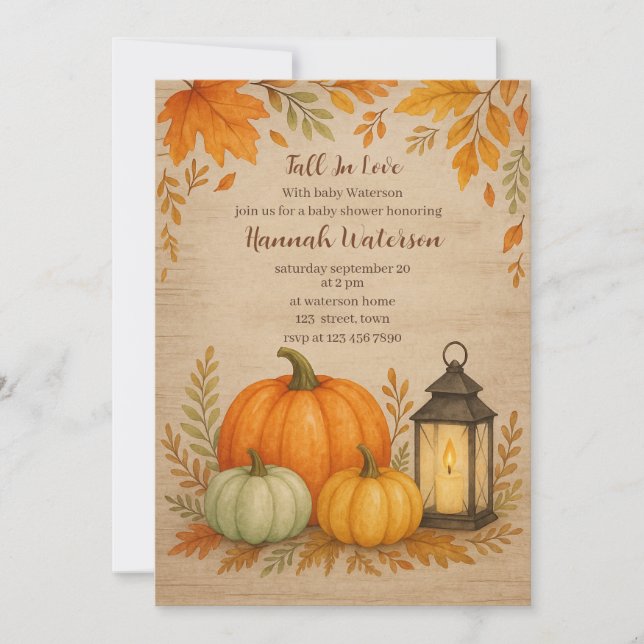 Fall in Love Blue Pumpkin Baby Shower Invitation (Front)