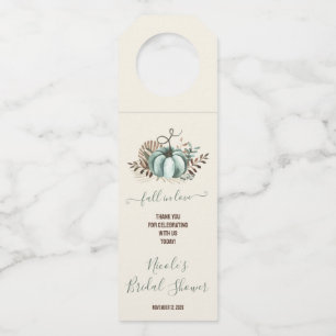 Fall in Love, Blue Pumpkin, Floral Bridal Shower Bottle Tag
