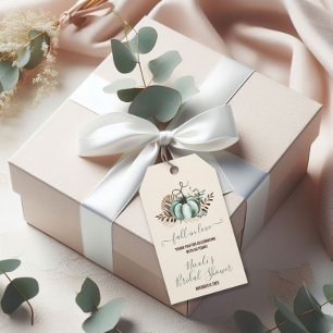 Fall in Love, Blue Pumpkin, Floral Bridal Shower Gift Tags