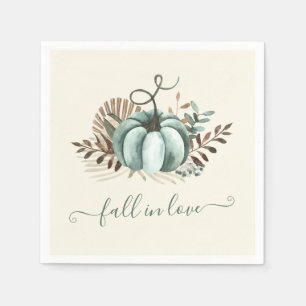 Fall in Love, Blue Pumpkin, Floral Bridal Shower Napkin