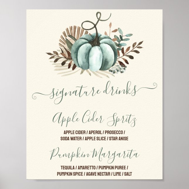 Fall in Love, Blue Pumpkin Shower Signature Drinks Poster (Front)