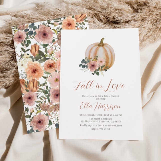 Fall In Love Blush Floral Pumpkin Bridal Shower Invitation (Creator Uploaded)
