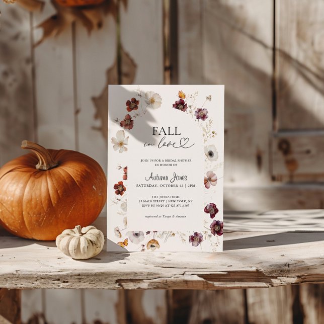 Fall In Love Boho Autumn Bridal Shower Floral Arch Invitation (Creator Uploaded)