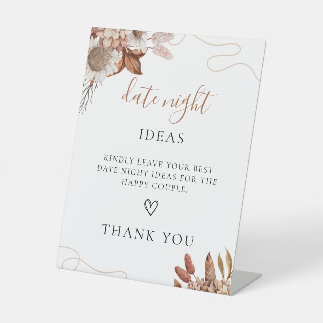 Fall in love | Boho Date Night Bridal Shower Game Pedestal Sign (Front)