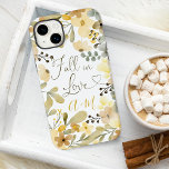 Fall in love boho floral autumn chic initials Case-Mate iPhone 14 plus case<br><div class="desc">Fall in love boho floral autumn chic bridal shower initials favour gift featuring pretty green,  yellow,  mustard and khaki flowers frame with foliage and eucalyptus. A boho inspired fall autumn bridal shower theme with a modern heart script typography .</div>