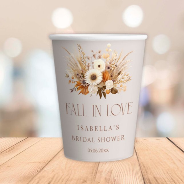 Fall In Love Boho Floral  Bridal Shower  Paper Cups (Creator Uploaded)
