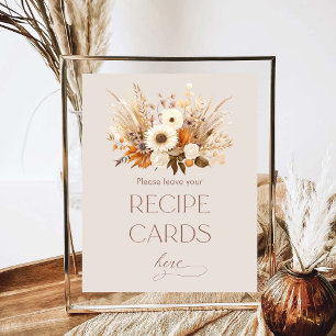 Fall In Love Boho Floral Bridal Shower Recipe Card Poster