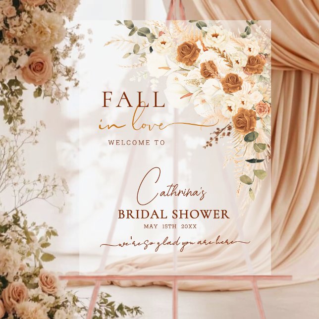 Fall in Love Boho Floral Bridal Shower Welcome Acrylic Sign (Creator Uploaded)