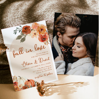 Fall in Love Boho Floral Pumpkin Autumn Wedding Invitation