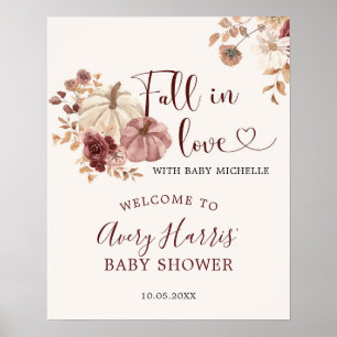 Fall in Love Boho Floral Pumpkin Welcome Sign