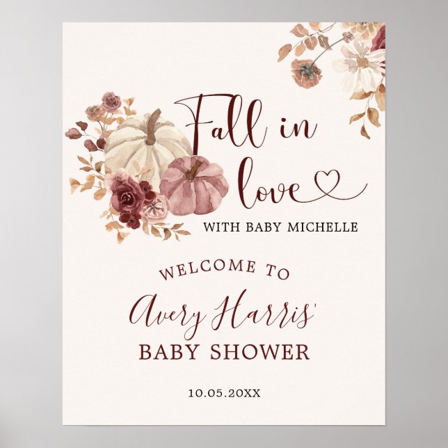 Fall in Love Boho Floral Pumpkin Welcome Sign (Front)