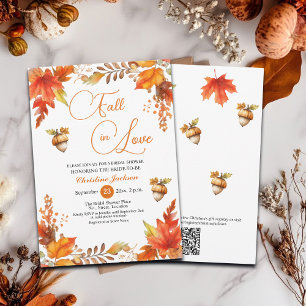 Fall in Love Boho Floral QR Code Bridal Shower  Invitation